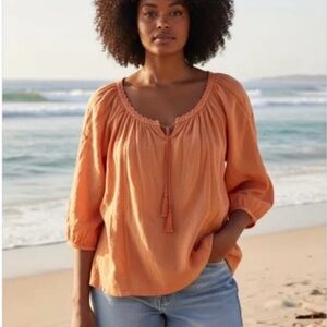 1098. Free People Tangerine Blouse with Tassels. Lg